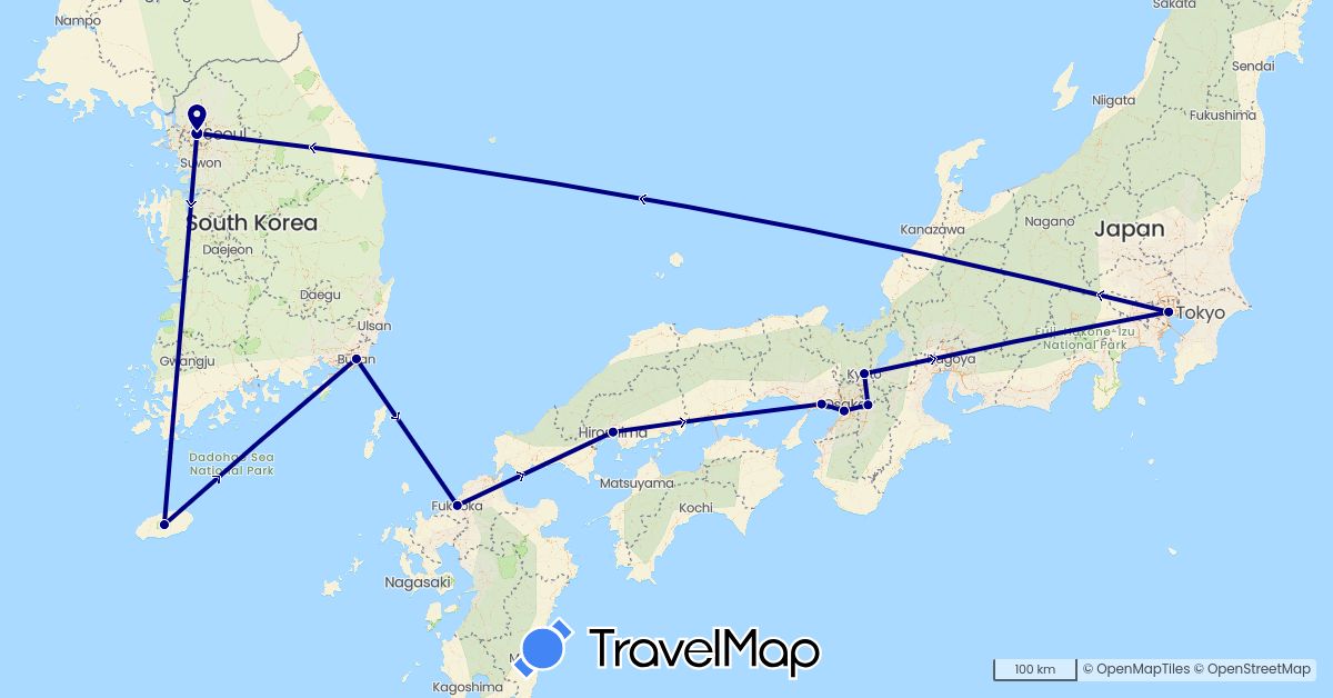 TravelMap itinerary: driving in Japan, South Korea (Asia)